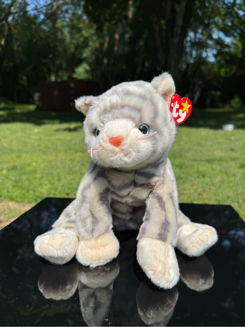 TY Silver The Beanie Buddy Cat! LARGE BEANIE!